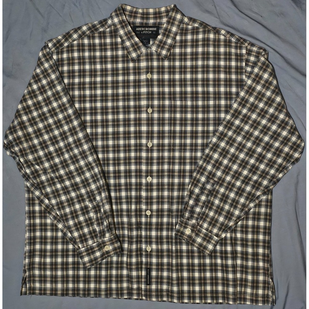 Abercrombie & Fitch Men's Vtg Big 1X Checked Plaid Button Down Front Long Sleeve